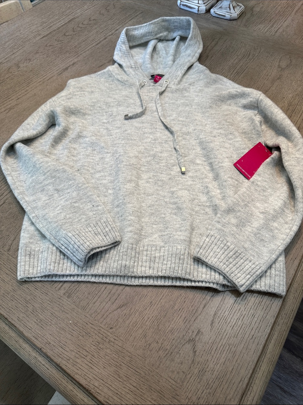 Vince Camuto Light Gray Knit Hooded Sweater